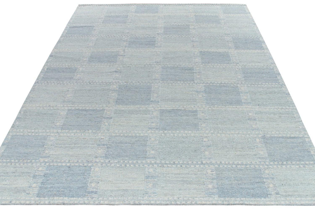 Scandinavian Rug With Blue Geometric Patterns 10X14