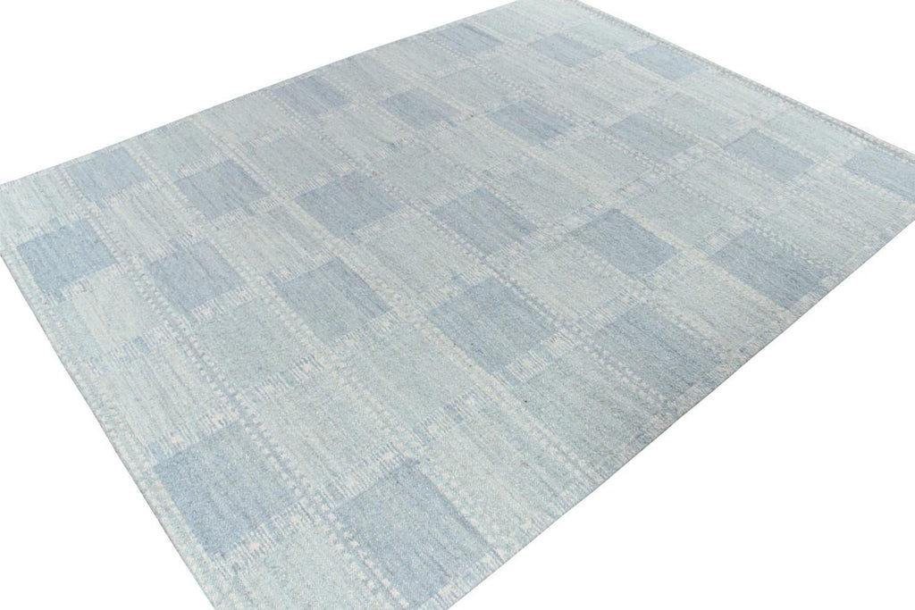 Scandinavian Rug With Blue Geometric Patterns 10X14