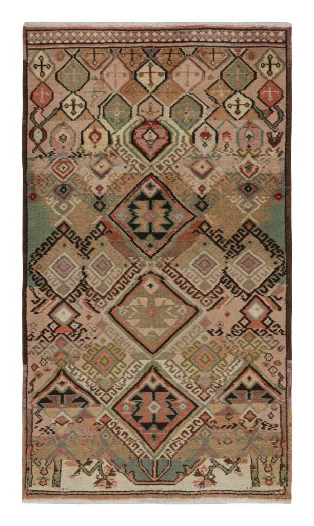 Vintage Tribal Runner In Beige Brown With Geometric Pattern