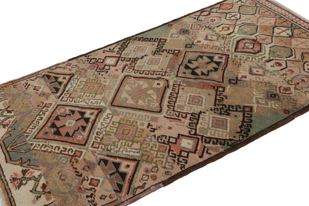 Vintage Tribal Runner In Beige Brown With Geometric Pattern