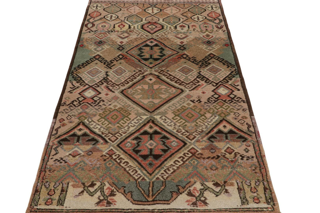 Vintage Tribal Runner In Beige Brown With Geometric Pattern