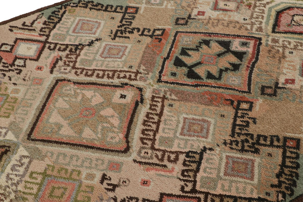 Vintage Tribal Runner In Beige Brown With Geometric Pattern