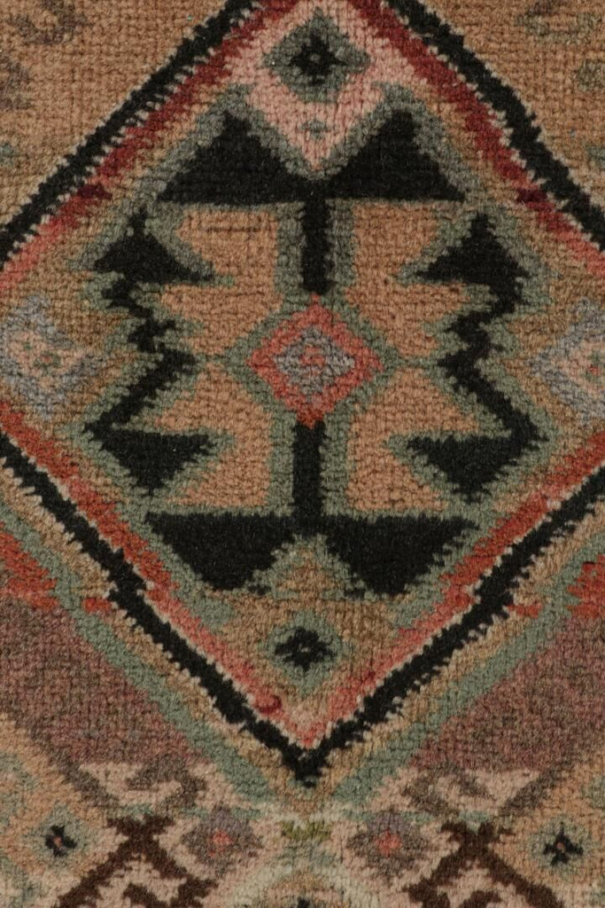 Vintage Tribal Runner In Beige Brown With Geometric Pattern