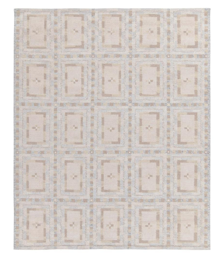 Scandinavian Style Kilim Rug in White, Beige Geometric Pattern