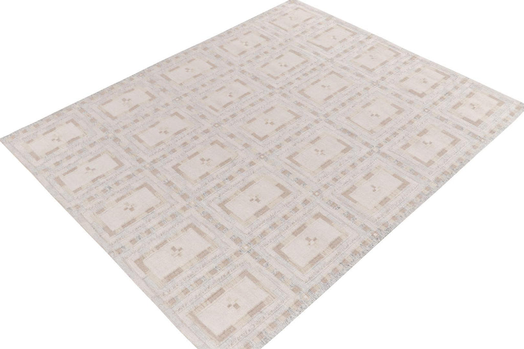 Scandinavian Style Kilim Rug in White, Beige Geometric Pattern