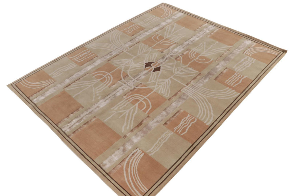 French Art Deco Rug with Beige-Brown Geometric Patterns