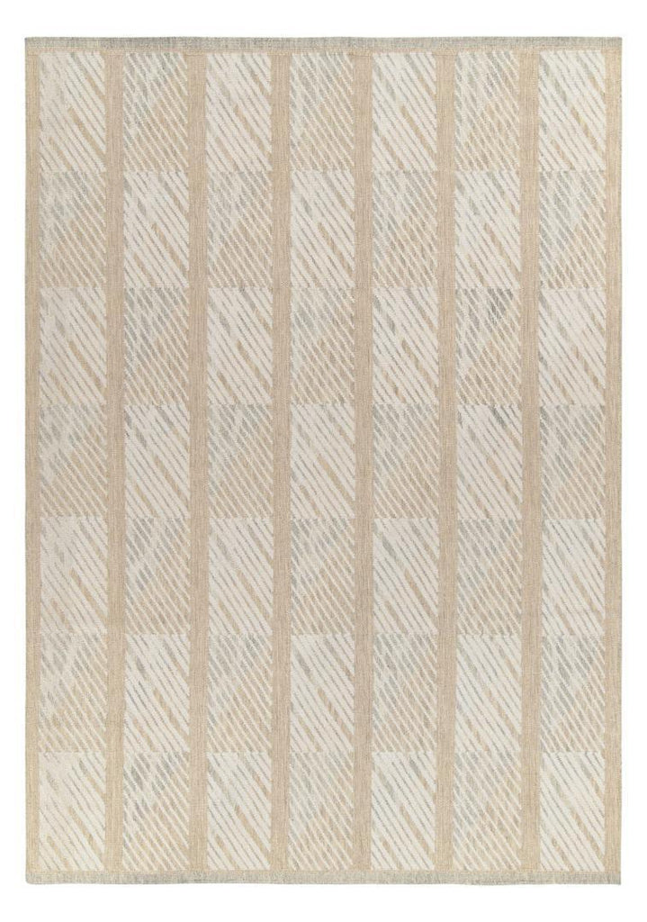 Scandinavian Rug with White-Beige Geometric Patterns