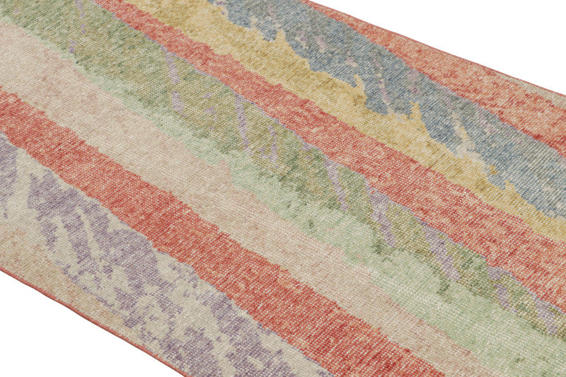 Modern Abstract Runner Rug With Polychromatic Geometric Patterns