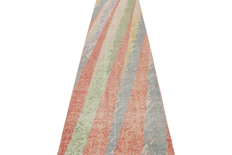 Modern Abstract Runner Rug With Polychromatic Geometric Patterns