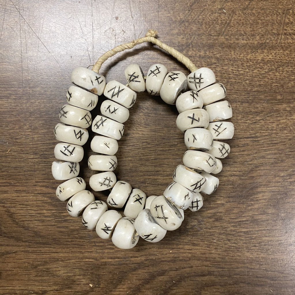 White Drum Double Cross Kenya Cow Bone Beads Per String