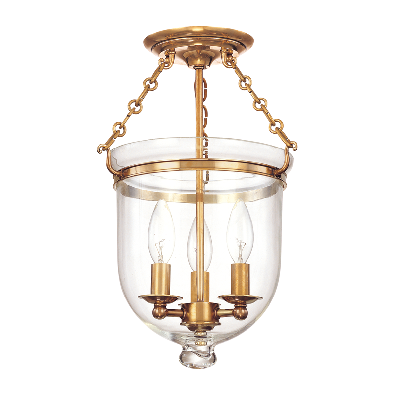 Hampton Semi Flush Glass Option 1, 10" - Aged Brass