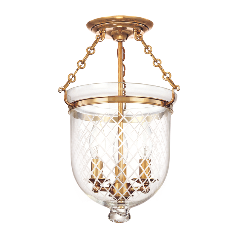 Hampton Semi Flush Glass Option 2, 10" - Aged Brass