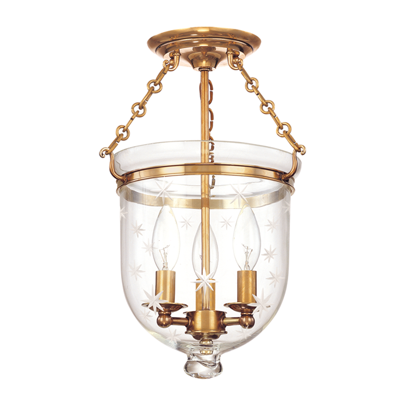 Hampton Semi Flush Glass Option 3, 10" - Aged Brass