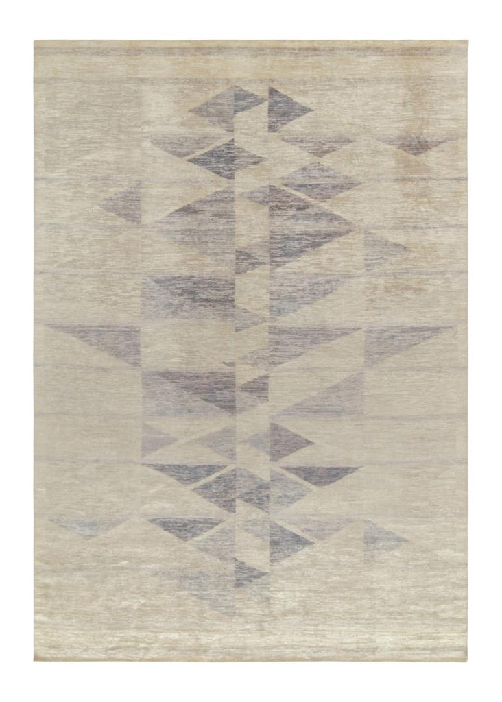 Scandinavian Deco Rug in Grey and Blue Geometric Pattern