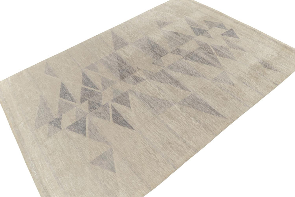 Scandinavian Deco Rug in Grey and Blue Geometric Pattern