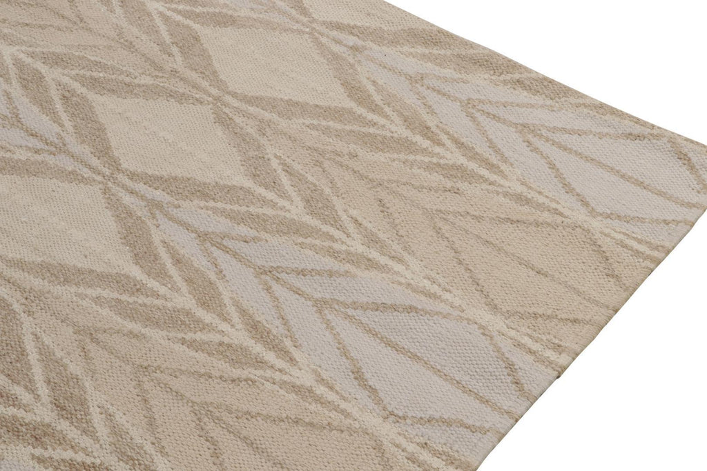 Scandinavian Rug in Taupe, Blue and Off-White Patterns