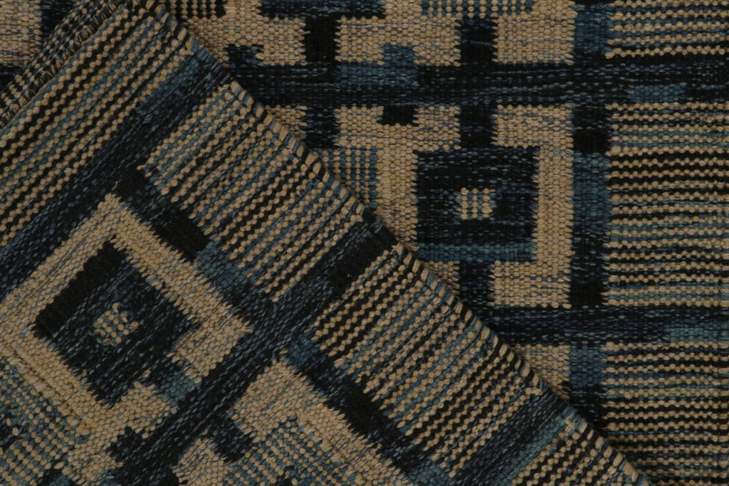 Scandinavian Style Kilim in Blue and Beige-Brown Geometric Pattern