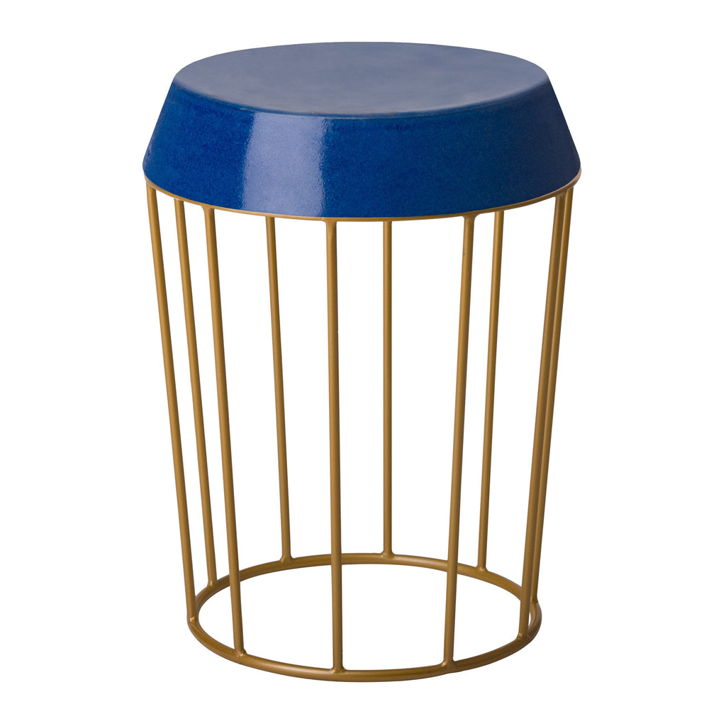 Vamp Table/Stool, Gold W/Royal Blue Ceramic14x18.5"H