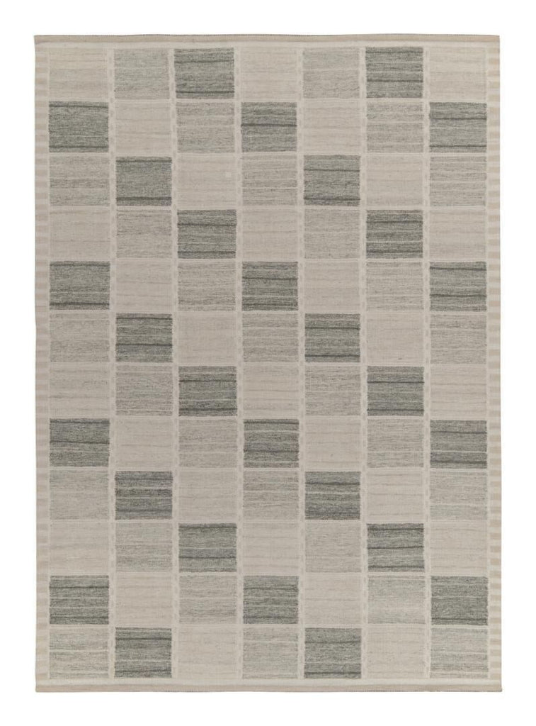 Scandinavian Style Kilim In Gray And White Geometric Pattern