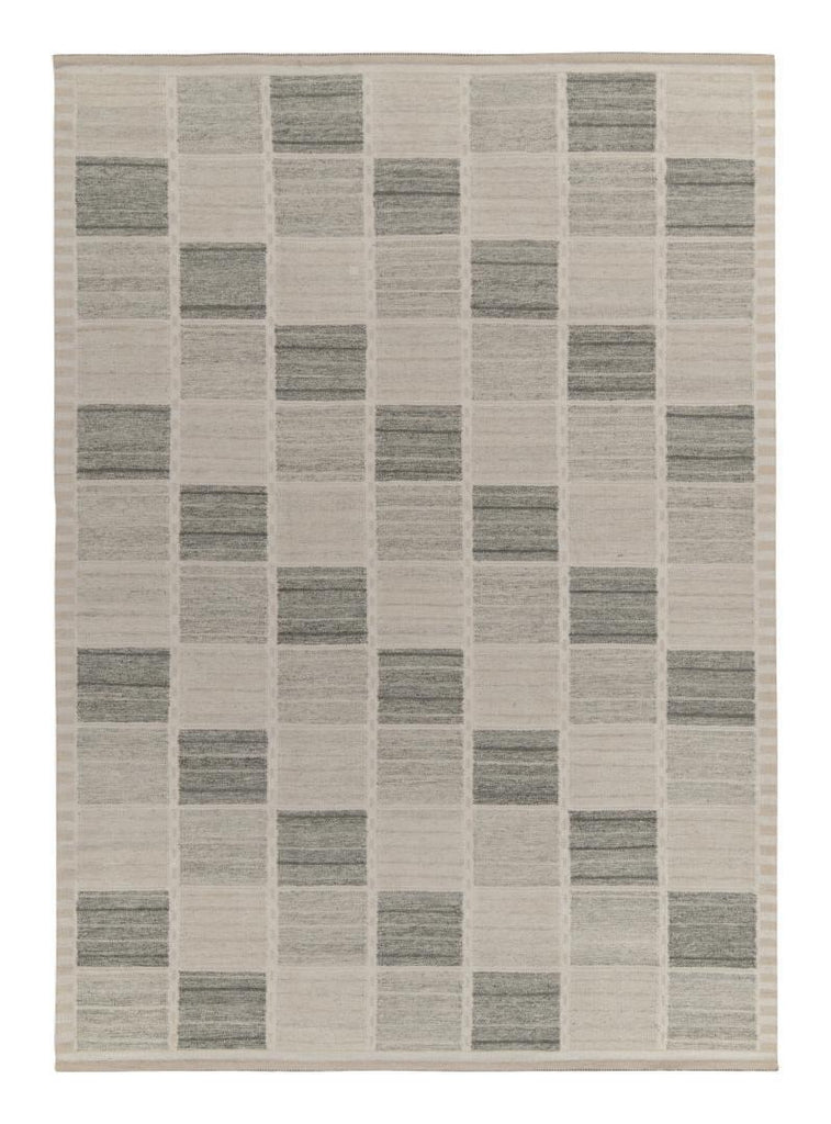 Scandinavian Style Kilim in Grey and White Geometric Pattern