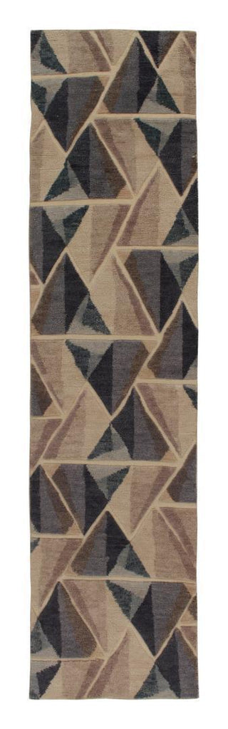 Scandinavian Runner In Blue & Beige Brown High Low Patterns