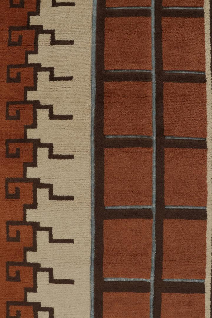 Swedish Deco Rug in Rust-Orange, Beige-Brown and Blue Patterns