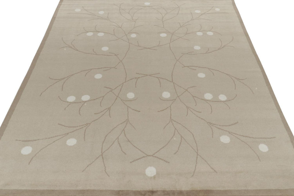 French Deco Rug in Beige-Brown and White Patterns