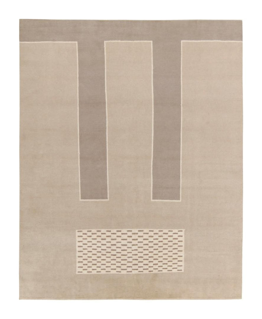 Swedish Art Deco Rug In Beige And Gray Geometric Patterns