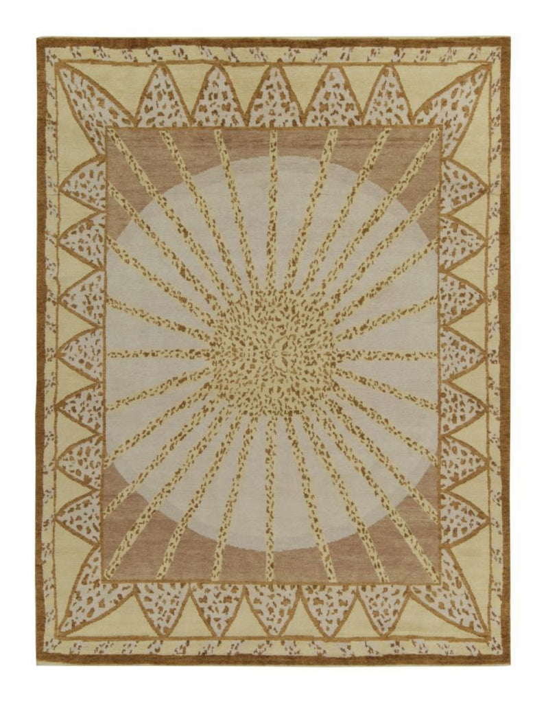 French Deco Rug in Goldenrod and Beige-Brown Patterns