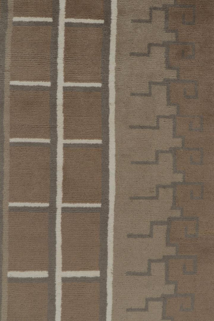 Swedish Deco Rug in Beige-Brown and Grey Geometric Patterns