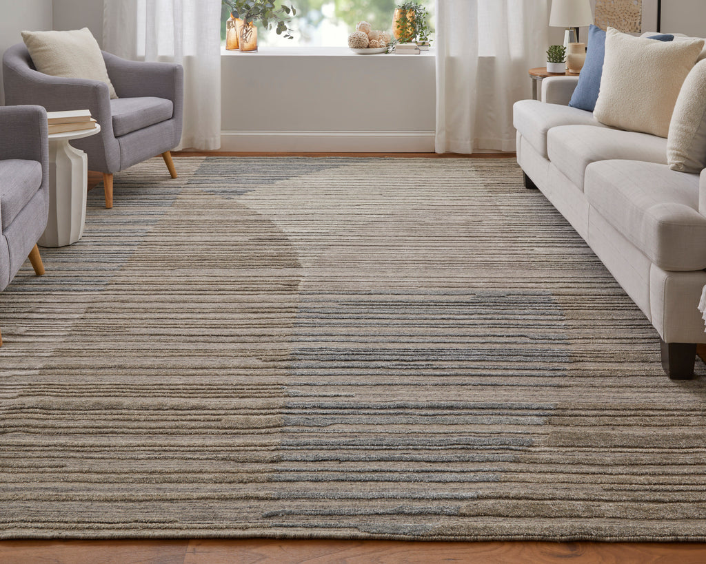 Elias Modern Abstract Brown Blue Tan Area Rug (9' x 12')