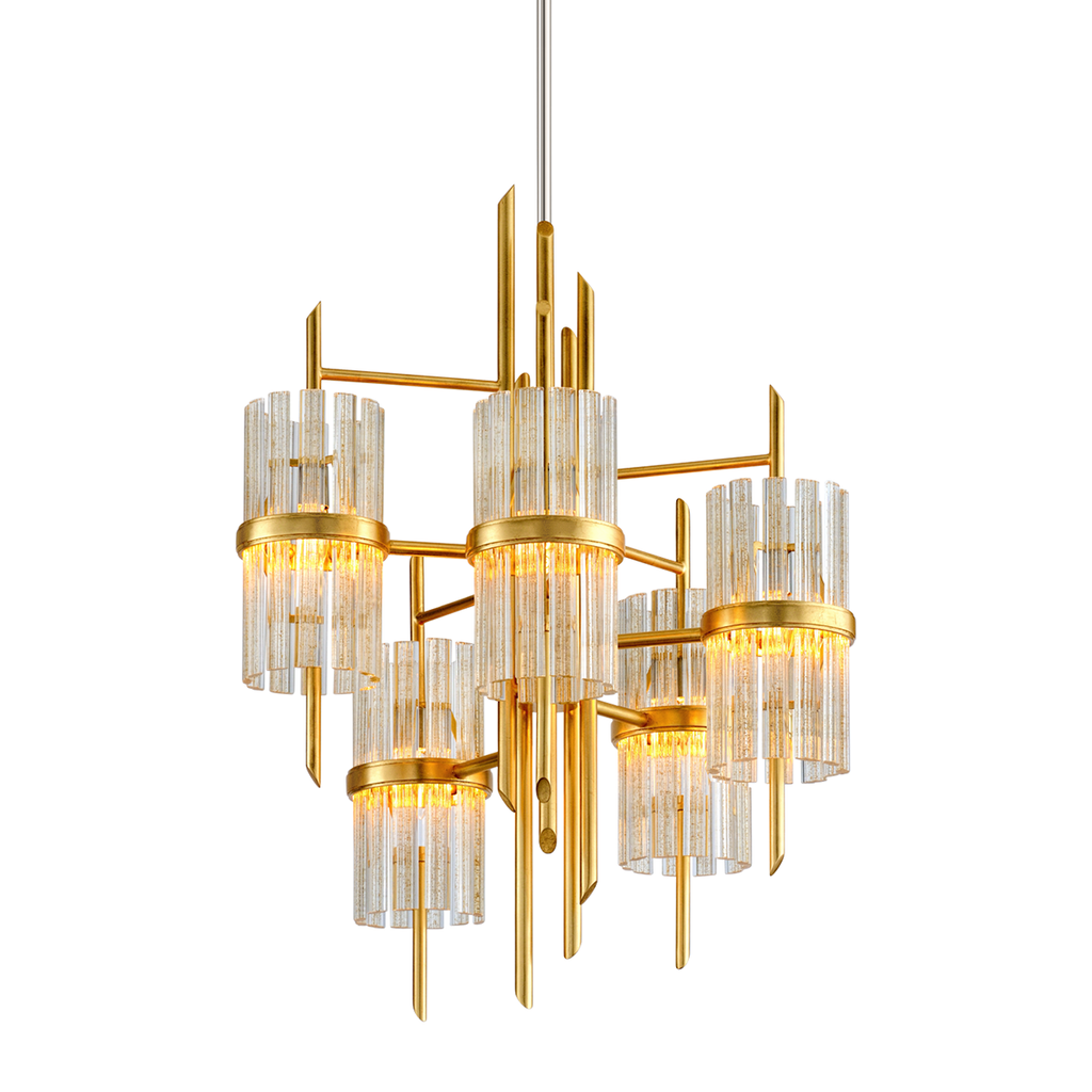 Symphony Chandelier 36" - Gold Leaf W Polished Stainless