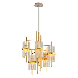 Symphony Chandelier 36" - Gold Leaf W Polished Stainless