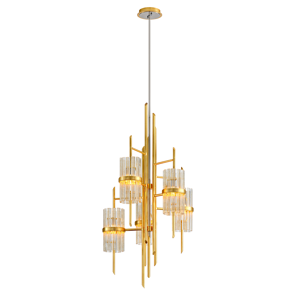 Symphony Chandelier 53" - Gold Leaf W Polished Stainless