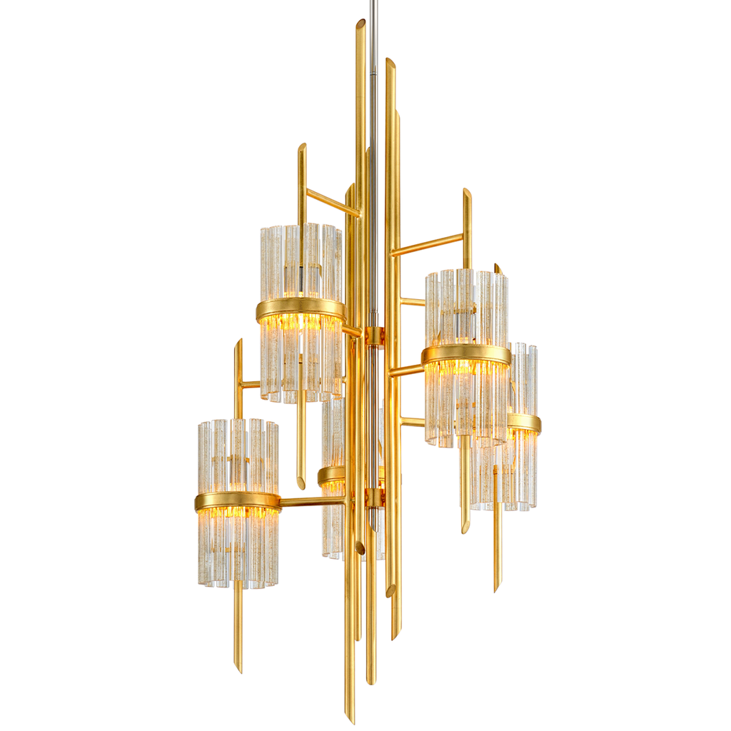 Symphony Chandelier 53" - Gold Leaf W Polished Stainless