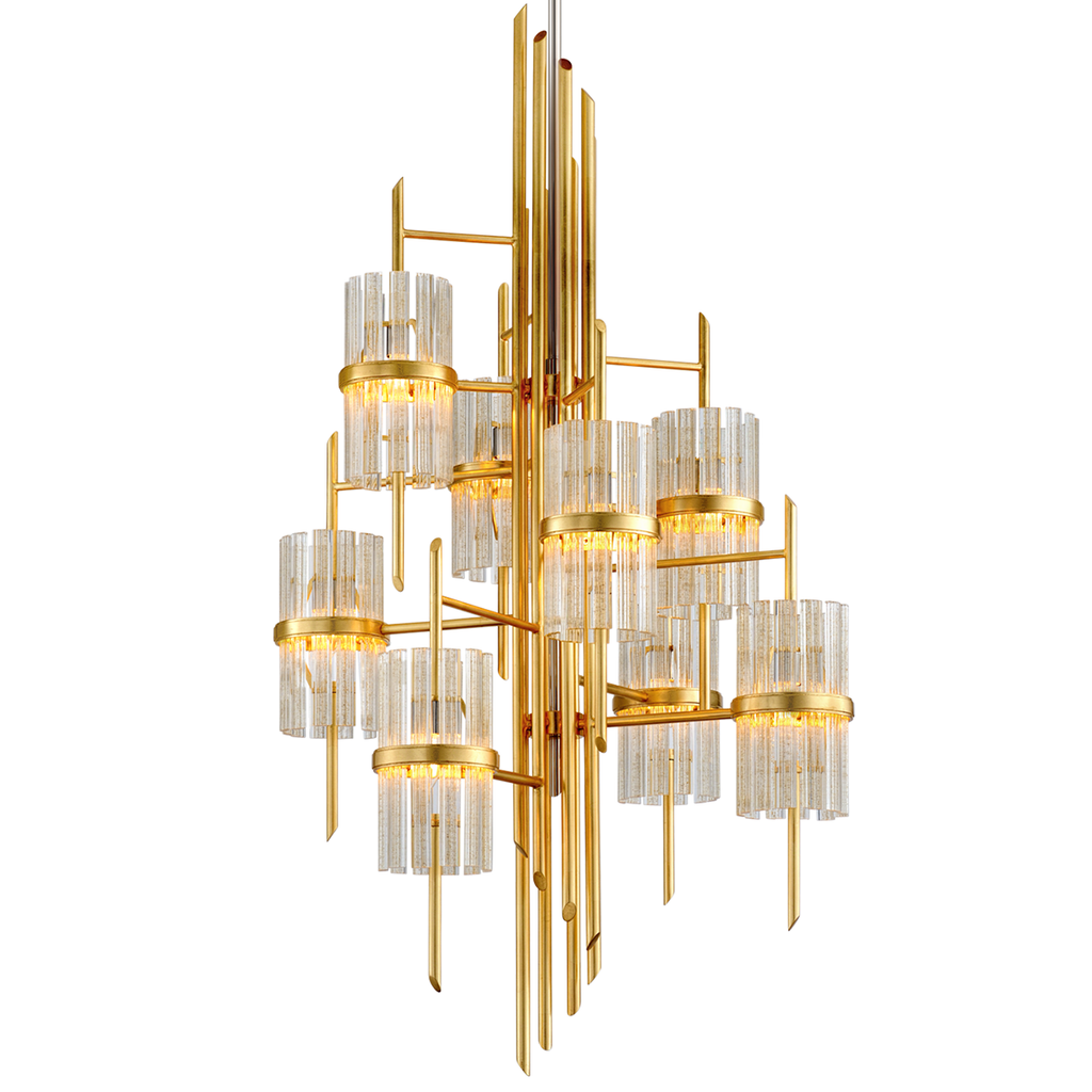 Symphony Chandelier 64" - Gold Leaf W Polished Stainless