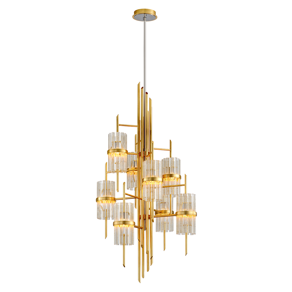 Symphony Chandelier 64" - Gold Leaf W Polished Stainless