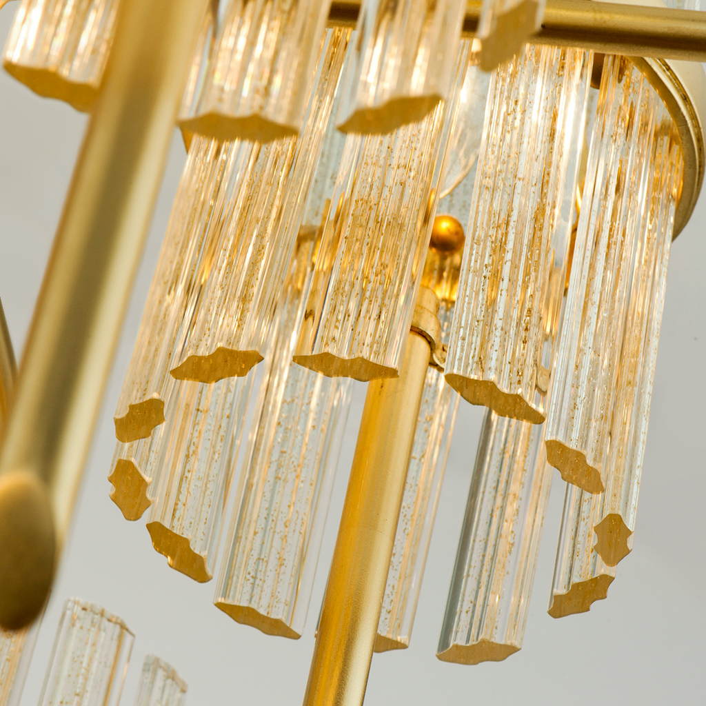 Symphony Chandelier 64" - Gold Leaf W Polished Stainless