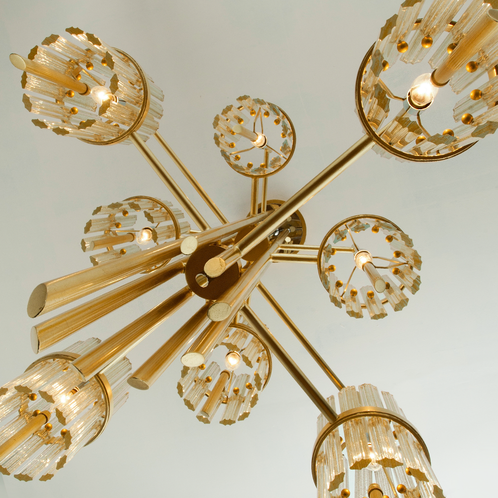 Symphony Chandelier 64" - Gold Leaf W Polished Stainless