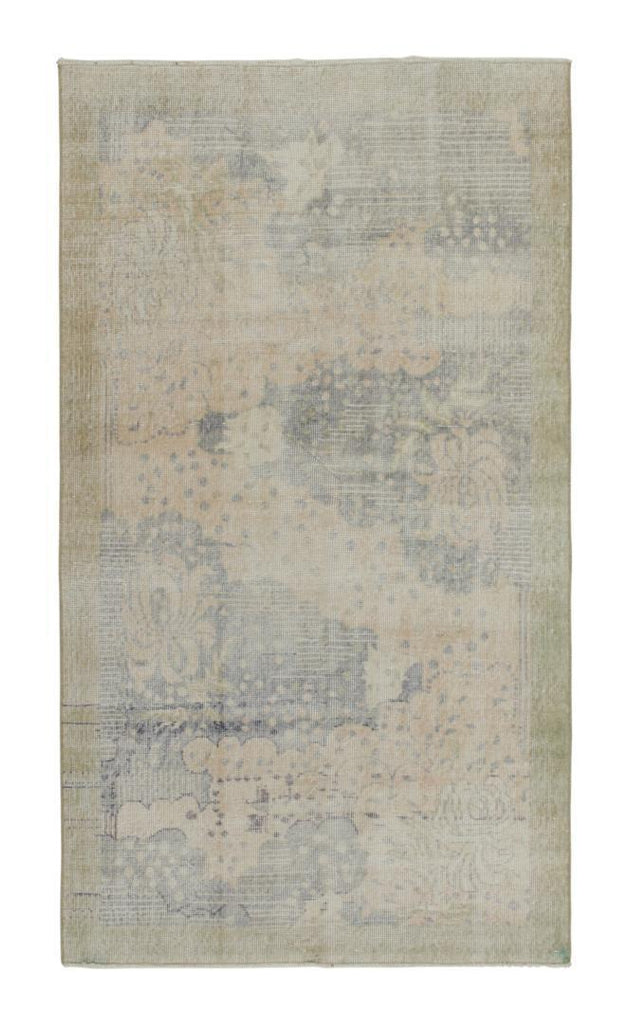 1960S Vintage Distressed Rug In Blue, Green And Beige Abstract Patterns