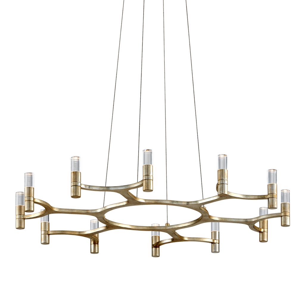 Nexus Chandelier 38" - Satin Silver Leaf