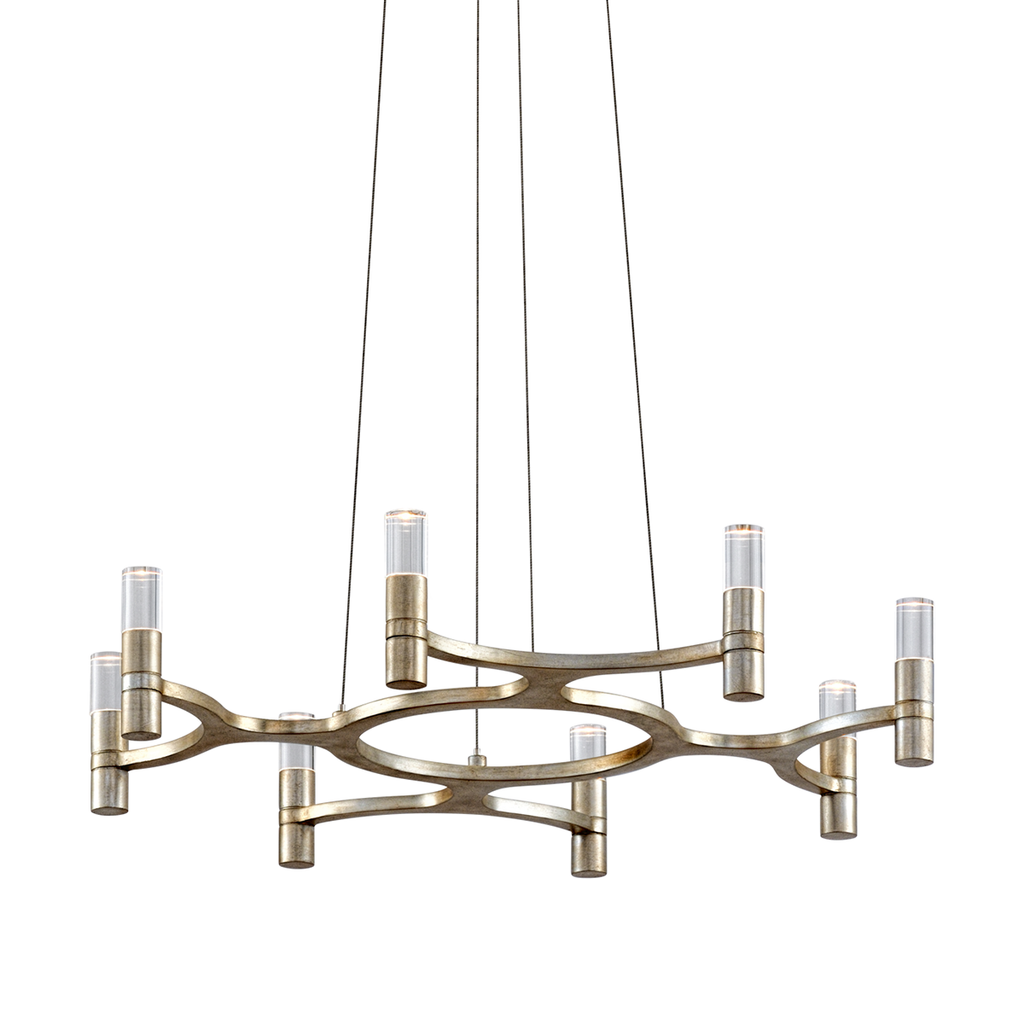 Nexus Chandelier 28" - Satin Silver Leaf