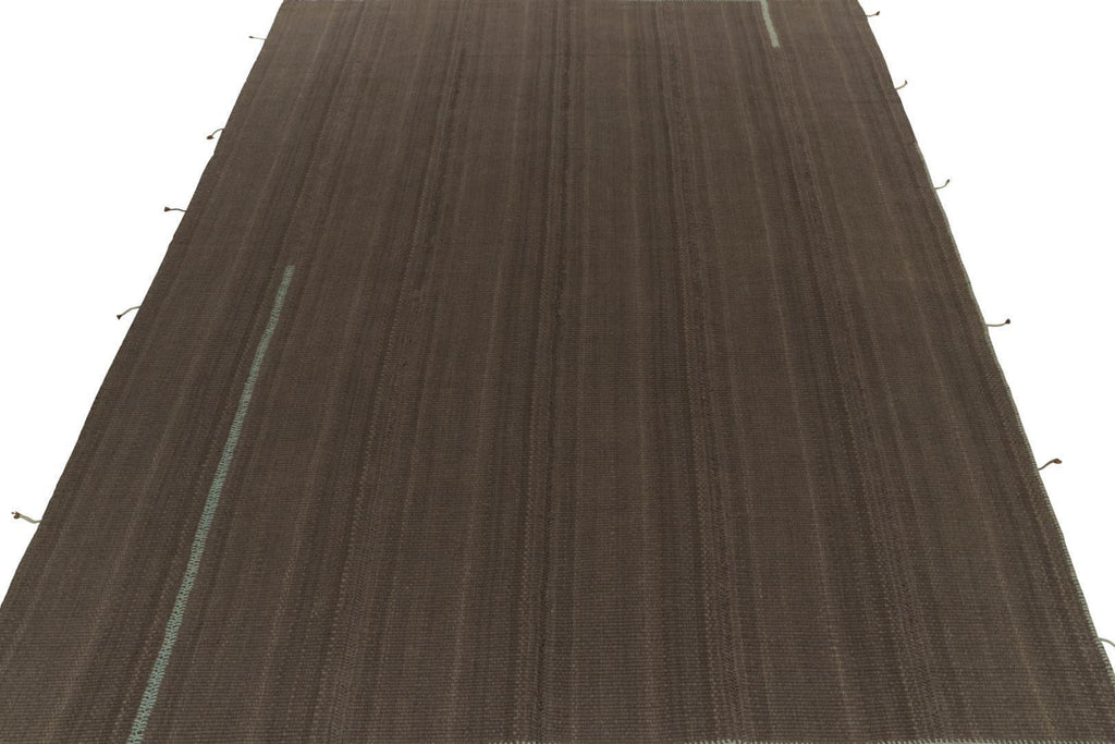 Contemporary Kilim in Brown with Muted Stripes