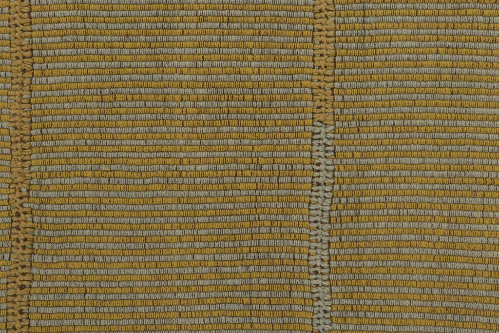 Contemporary Kilim in Golden-Yellow with Blue Stripes and Accents