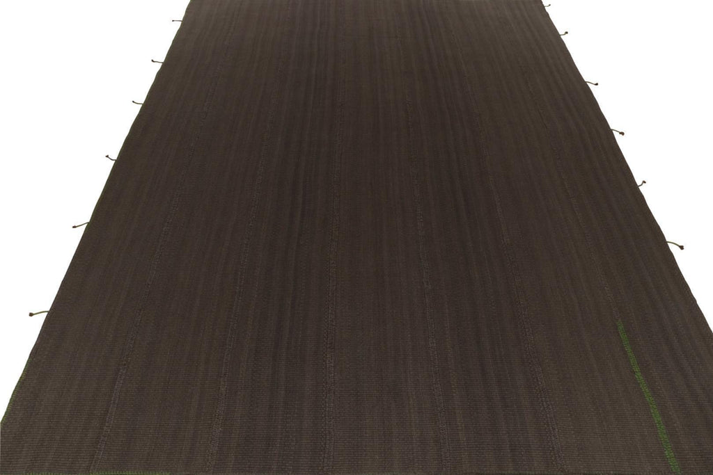 Contemporary Kilim in Rich Brown Stripes, Panel Woven Style