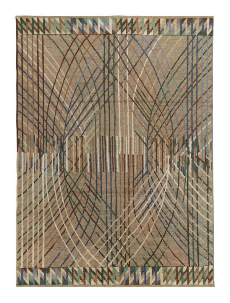 Swedish Deco Rug in Beige-Brown with Multicolor Geometry