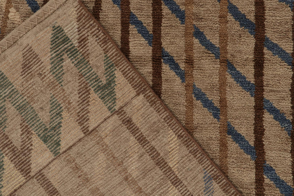 Swedish Deco Rug in Beige-Brown with Multicolor Geometry