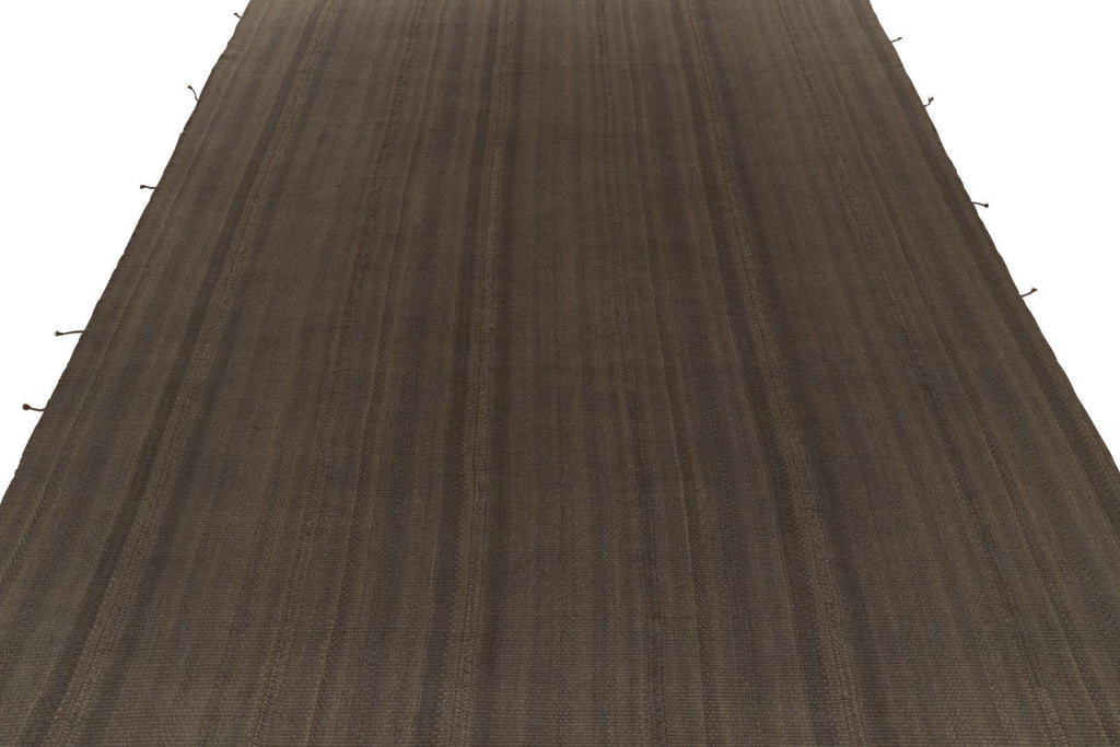 Contemporary Kilim in Muted Brown Stripes, Panel Woven Style