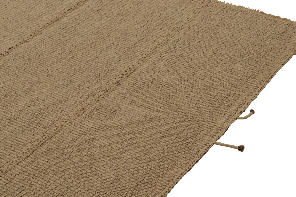 Contemporary Kilim in Sandy, Solid Beige-Brown Panel Woven Style, 122"x178"