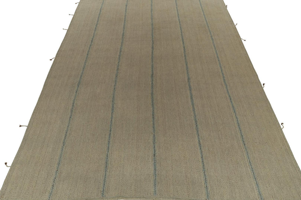 Contemporary Kilim in Beige Panels with Blue Stripes